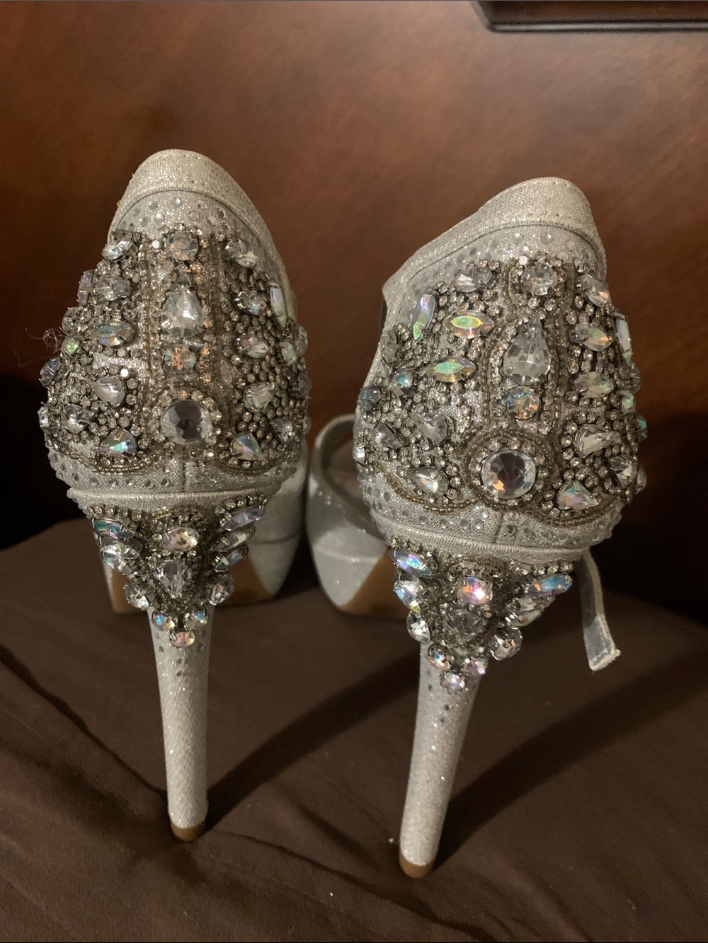 Embellished Silver Women's High Heel Pumps